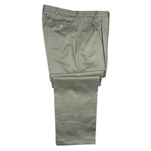 Lands' End Dress Pants Men 44 Long Olive Green Pleated Cotton Chinos